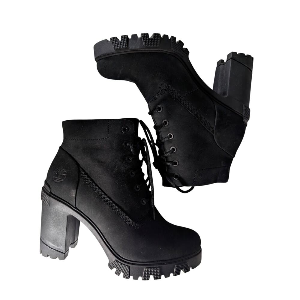 NWOT-1 SHOW! TIMBERLAND! BLACK GENUINE LEATHER NUBUCK FINISH HEEL BOOTS! 9.5M - Picture 6 of 11